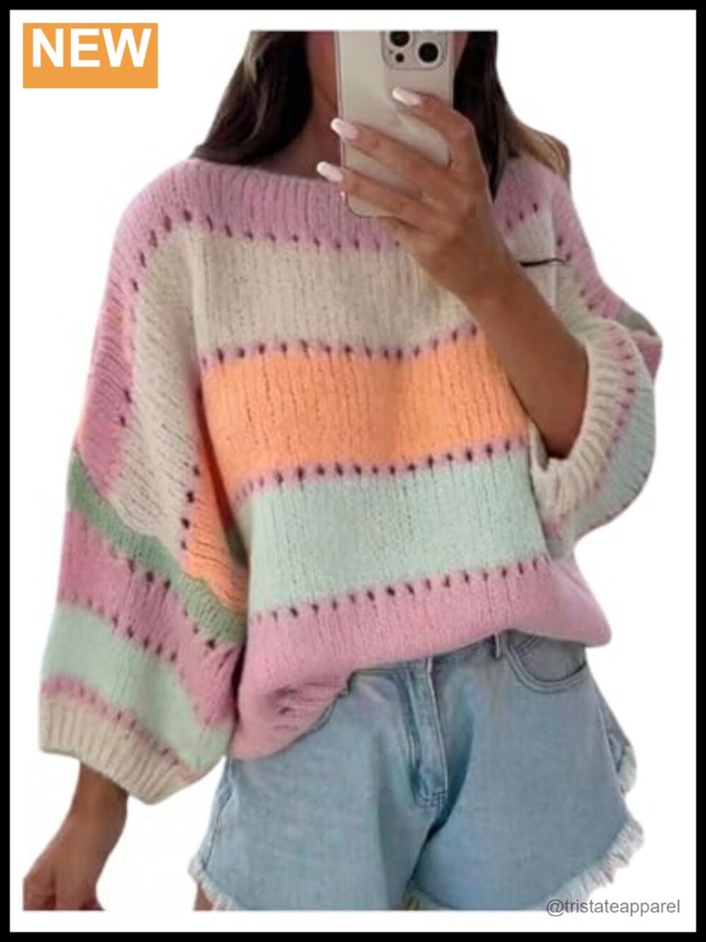 Women's Striped Oversized Sweater Hollow Out Chunky Knit Pullover